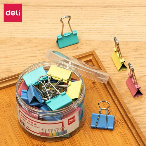 得力8553彩色长尾夹32mm筒装（24只/筒）